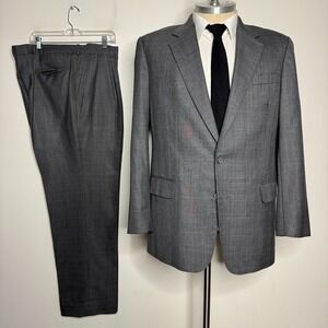Scabal Men's Suit 46L Gray Check Wool‎ Two-Piece Pants 38W